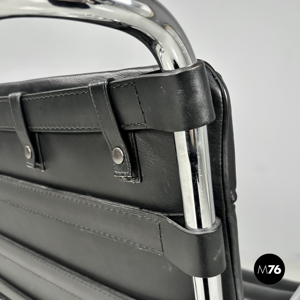 American modern black leather armchair MR40 Mies van der Rohe for Knoll, 1980s