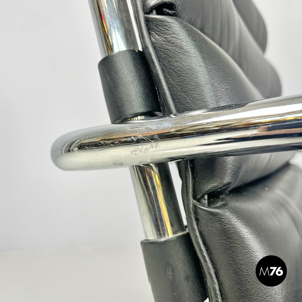 American modern black leather armchair MR40 Mies van der Rohe for Knoll, 1980s