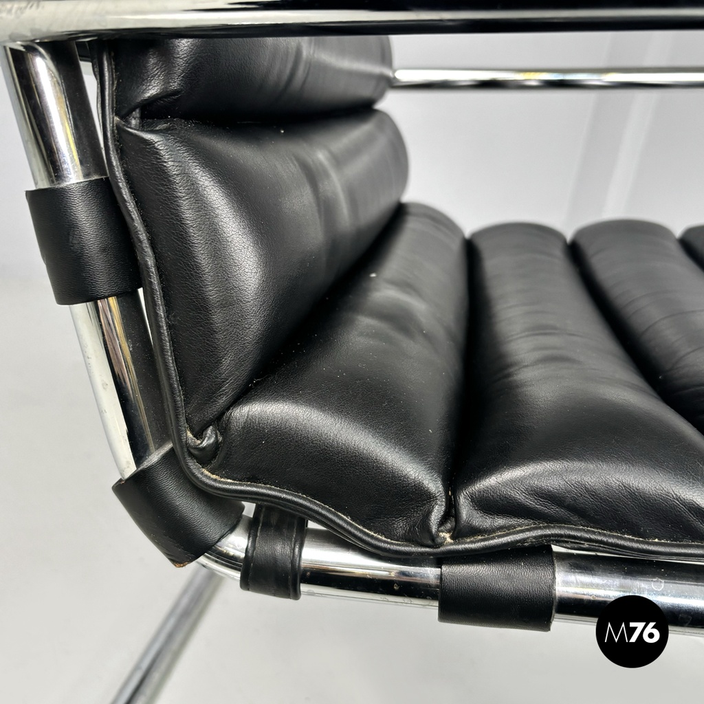 American modern black leather armchair MR40 Mies van der Rohe for Knoll, 1980s