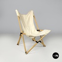 Italian modern white fabric wood folding deckchair Tripolina by Citterio, 1970s