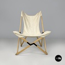 Italian modern white fabric wood folding deckchair Tripolina by Citterio, 1970s
