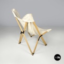 Italian modern white fabric wood folding deckchair Tripolina by Citterio, 1970s