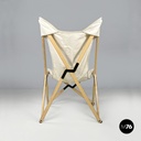 Italian modern white fabric wood folding deckchair Tripolina by Citterio, 1970s