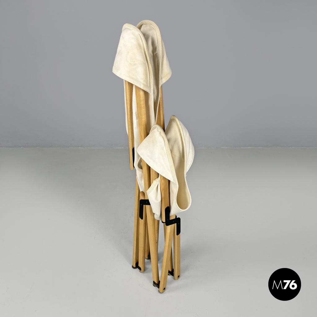 Italian modern white fabric wood folding deckchair Tripolina by Citterio, 1970s