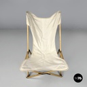 Italian modern white fabric wood folding deckchair Tripolina by Citterio, 1970s