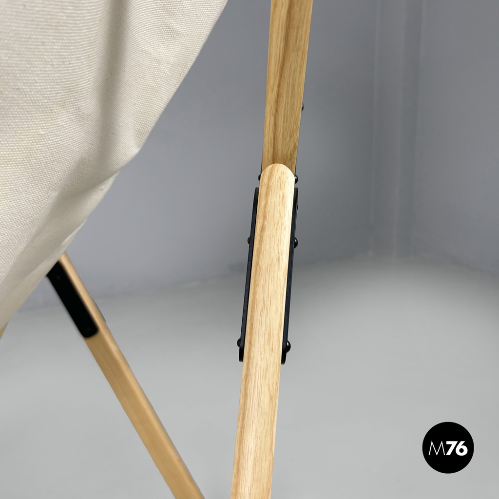 Italian modern white fabric wood folding deckchair Tripolina by Citterio, 1970s