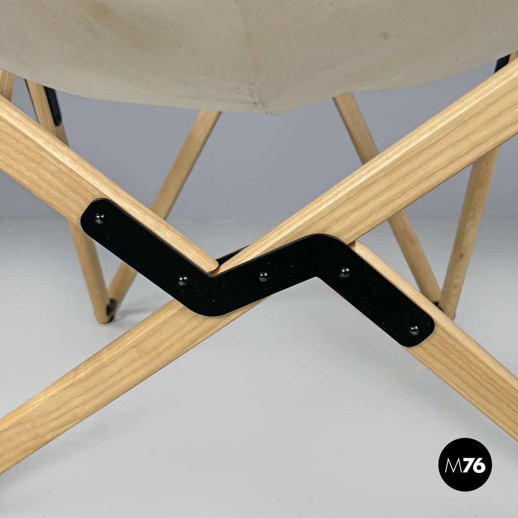 Italian modern white fabric wood folding deckchair Tripolina by Citterio, 1970s