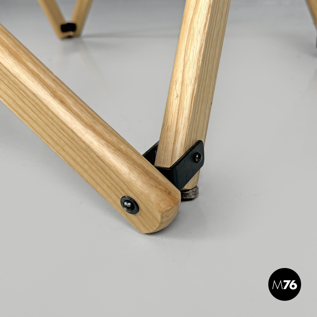 Italian modern white fabric wood folding deckchair Tripolina by Citterio, 1970s