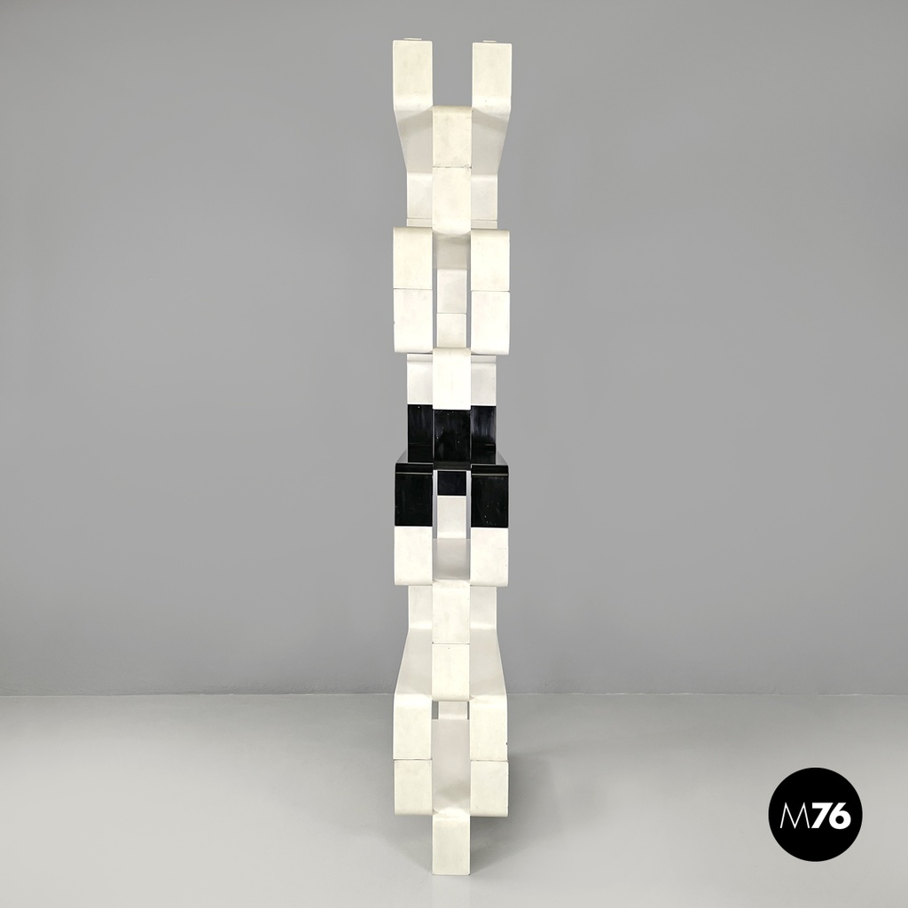 Italian post modern modular curved edges black and white wooden bookcase, 1980s