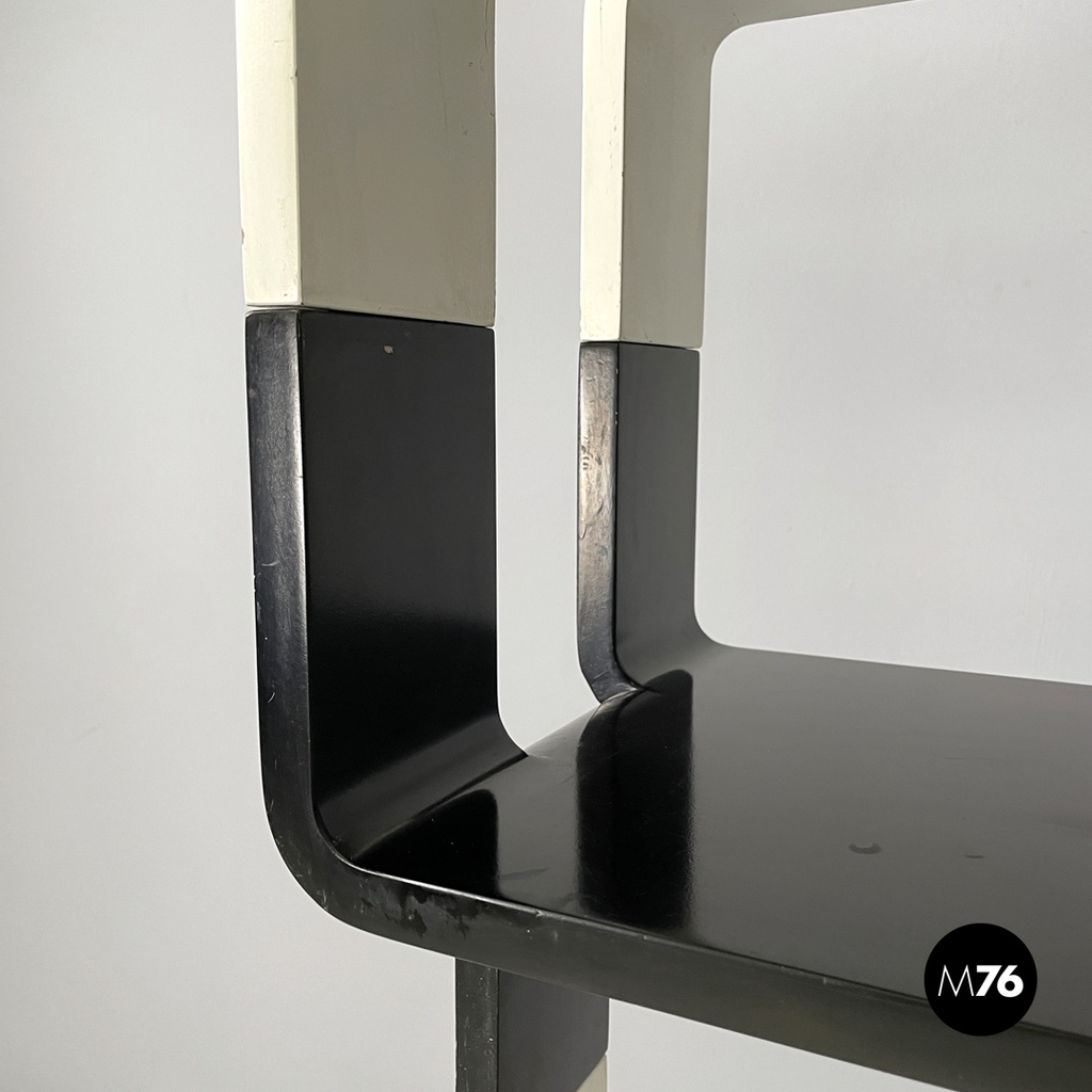 Italian post modern modular curved edges black and white wooden bookcase, 1980s