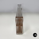 Italian modern bookcase with brown wood slats structure and glass shelves, 1970s