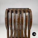 Italian modern bookcase with brown wood slats structure and glass shelves, 1970s