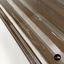 Italian modern bookcase with brown wood slats structure and glass shelves, 1970s