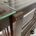 Italian modern bookcase with brown wood slats structure and glass shelves, 1970s