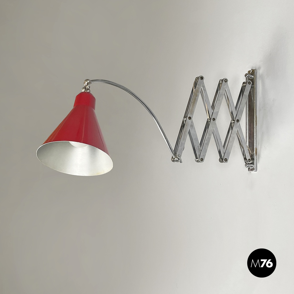 Italian mid-century modern Pantograph wall lamp in red metal, 1960s
