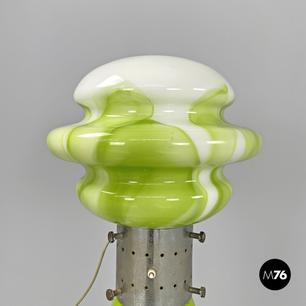 Italian modern round floor lamp in green and white Murano glass, 1970s