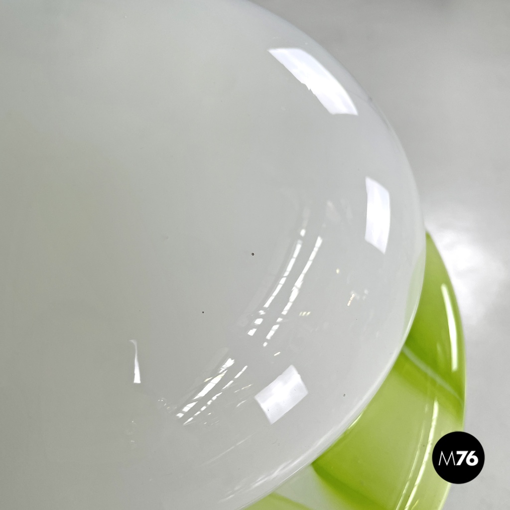Italian modern round floor lamp in green and white Murano glass, 1970s