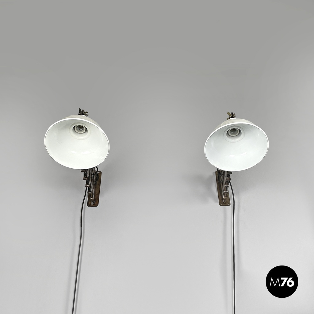 Italian mid-century modern pantograph wall lamps with white metal diffuser 1960s