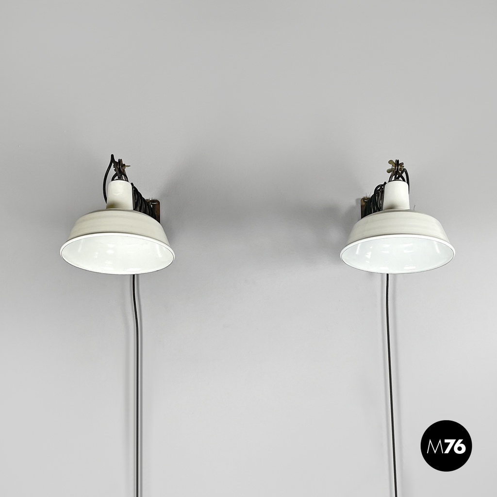 Italian mid-century modern pantograph wall lamps with white metal diffuser 1960s