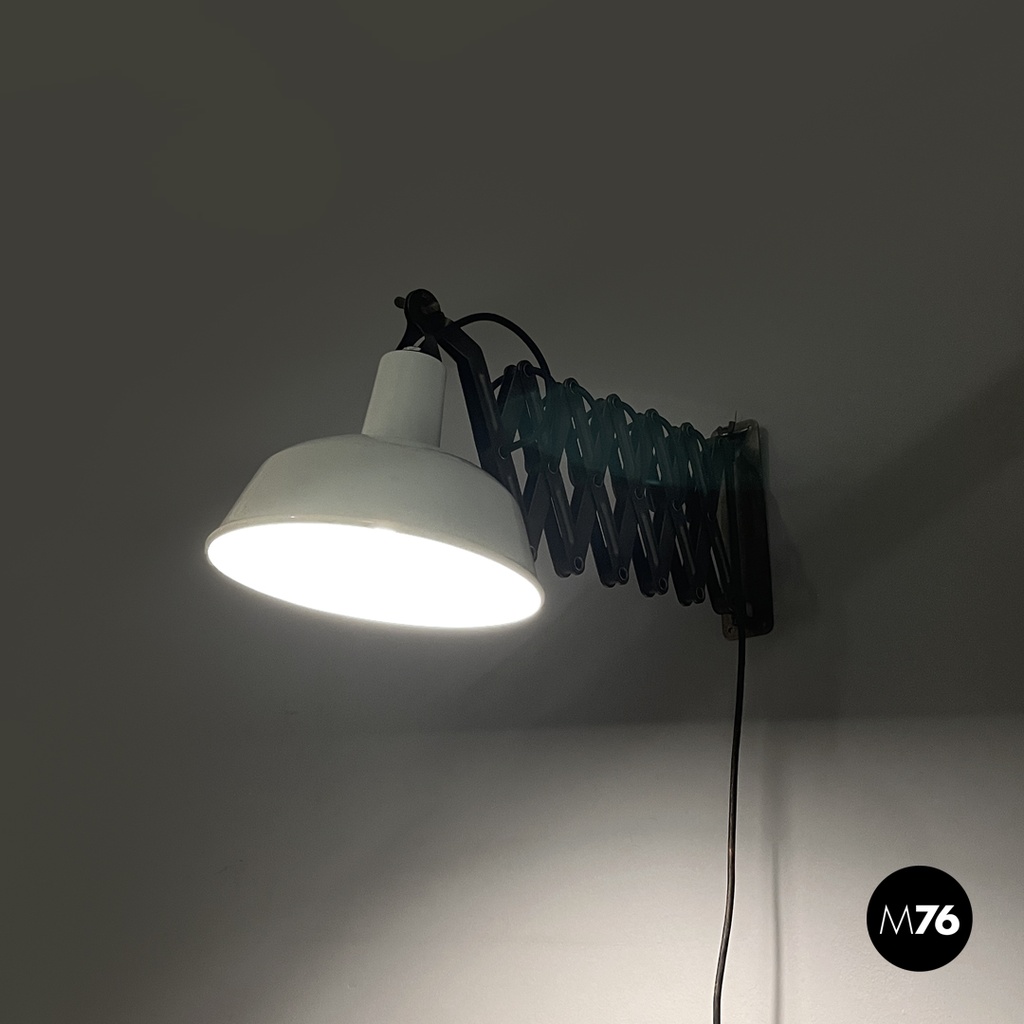 Italian mid-century modern pantograph wall lamps with white metal diffuser 1960s