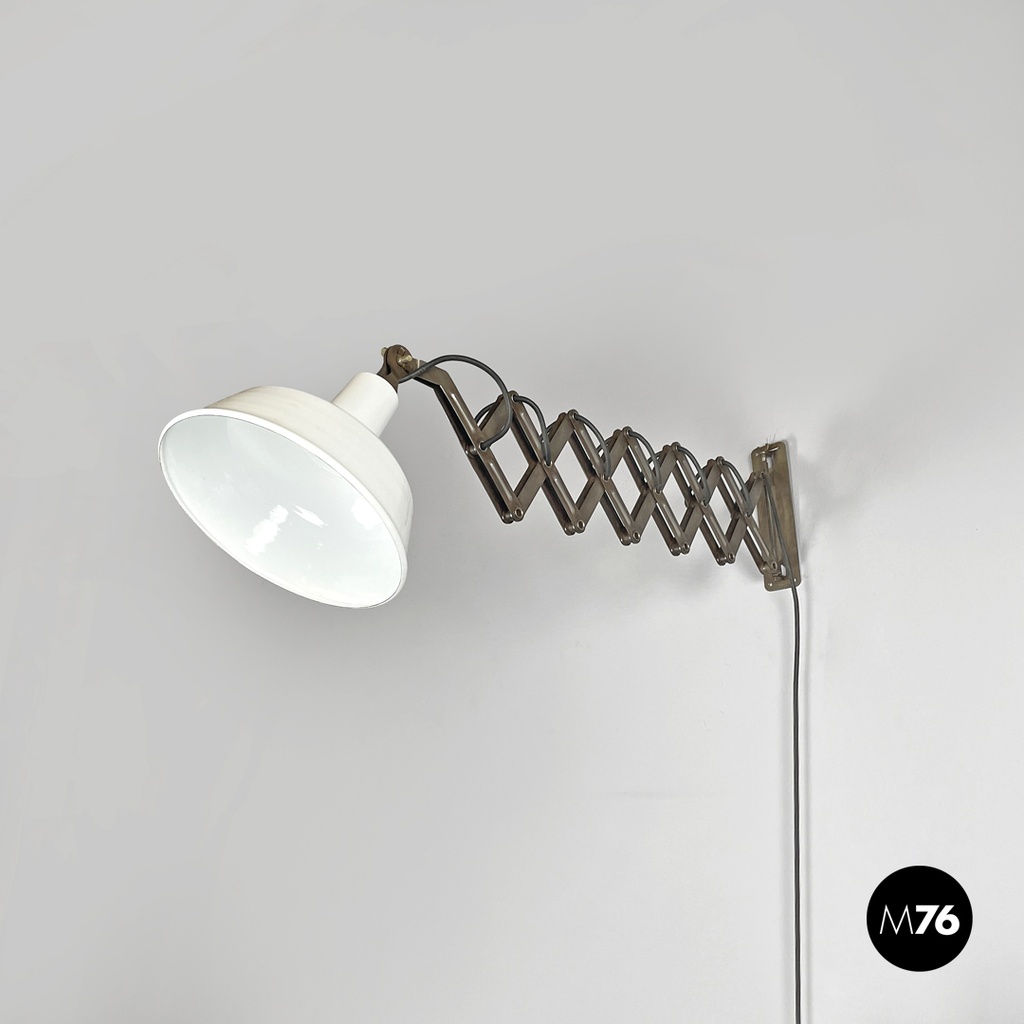 Italian mid-century modern pantograph wall lamps with white metal diffuser 1960s