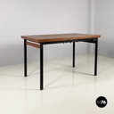 Italian mid-century modern Extendable dining table in wood and black metal 1960s