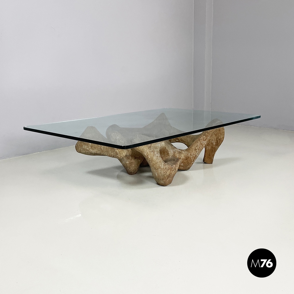 Italian modern concrete and glass coffee table Kamasutra by Claudio Trevi, 1970s