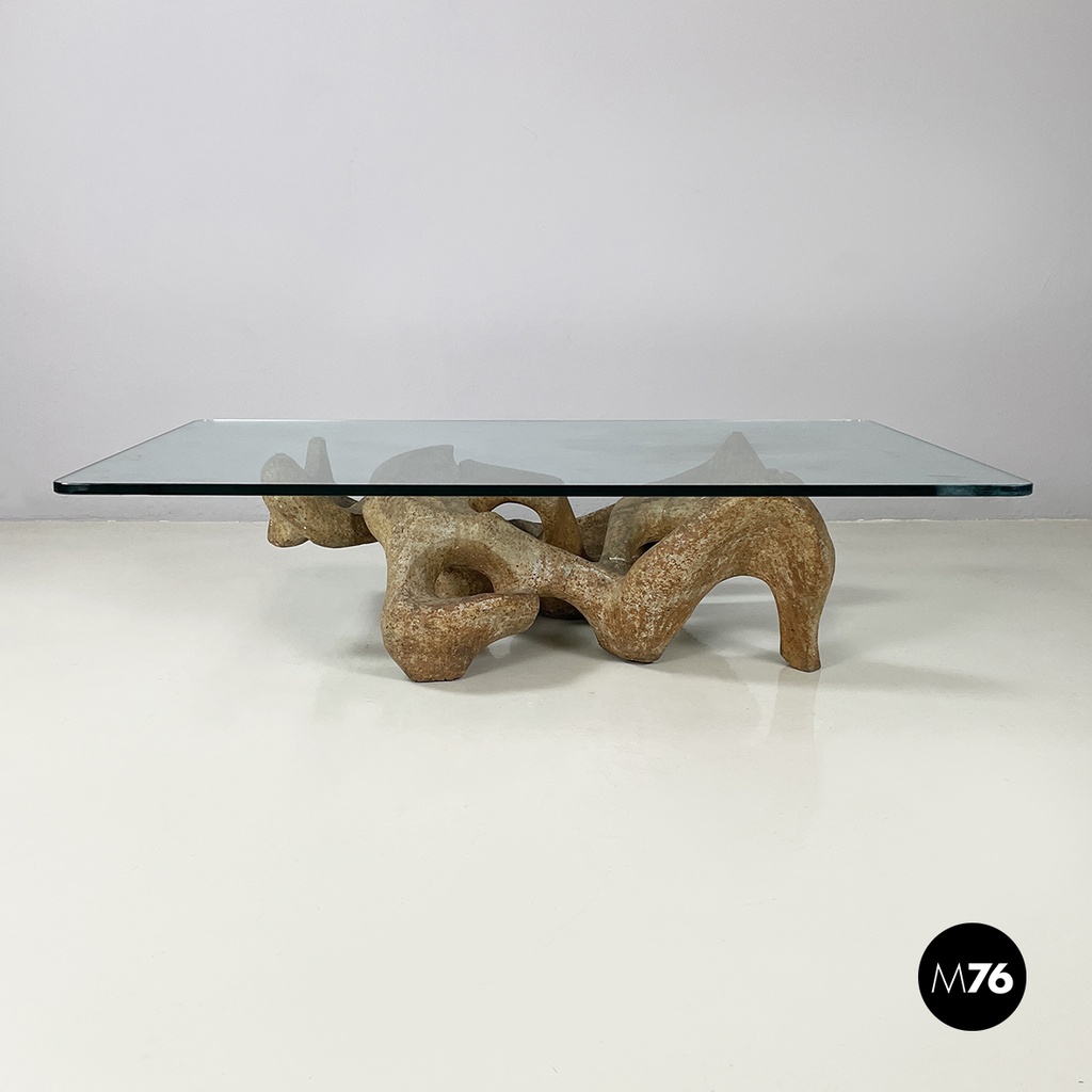 Italian modern concrete and glass coffee table Kamasutra by Claudio Trevi, 1970s