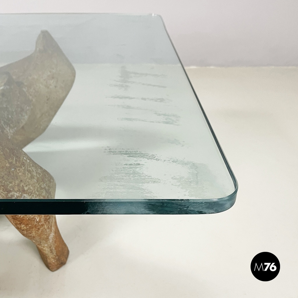 Italian modern concrete and glass coffee table Kamasutra by Claudio Trevi, 1970s
