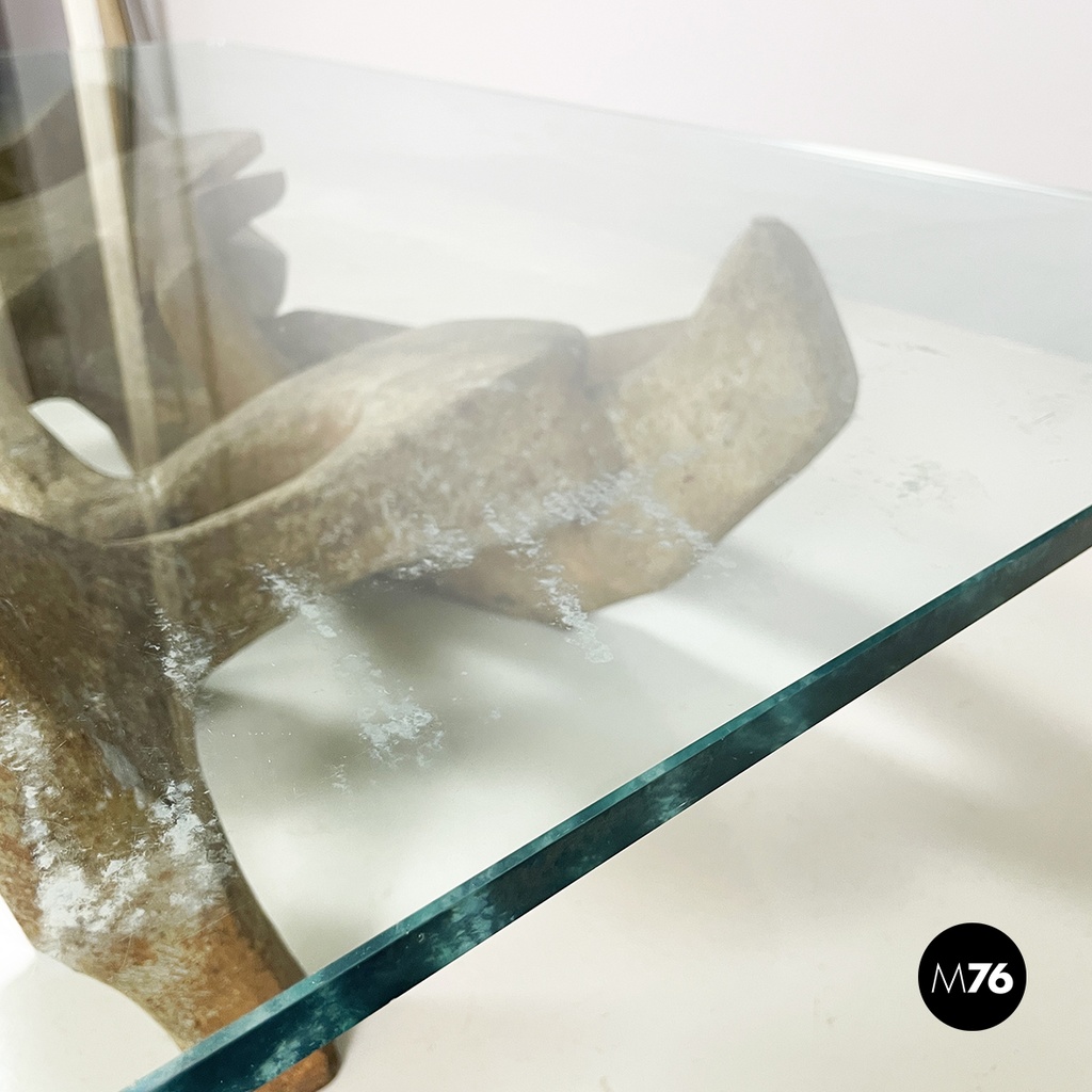 Italian modern concrete and glass coffee table Kamasutra by Claudio Trevi, 1970s
