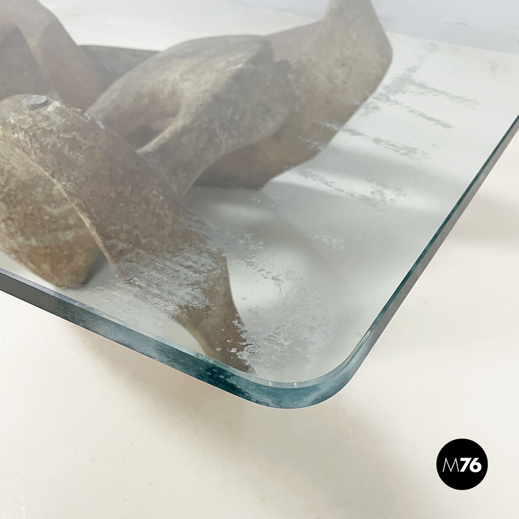 Italian modern concrete and glass coffee table Kamasutra by Claudio Trevi, 1970s