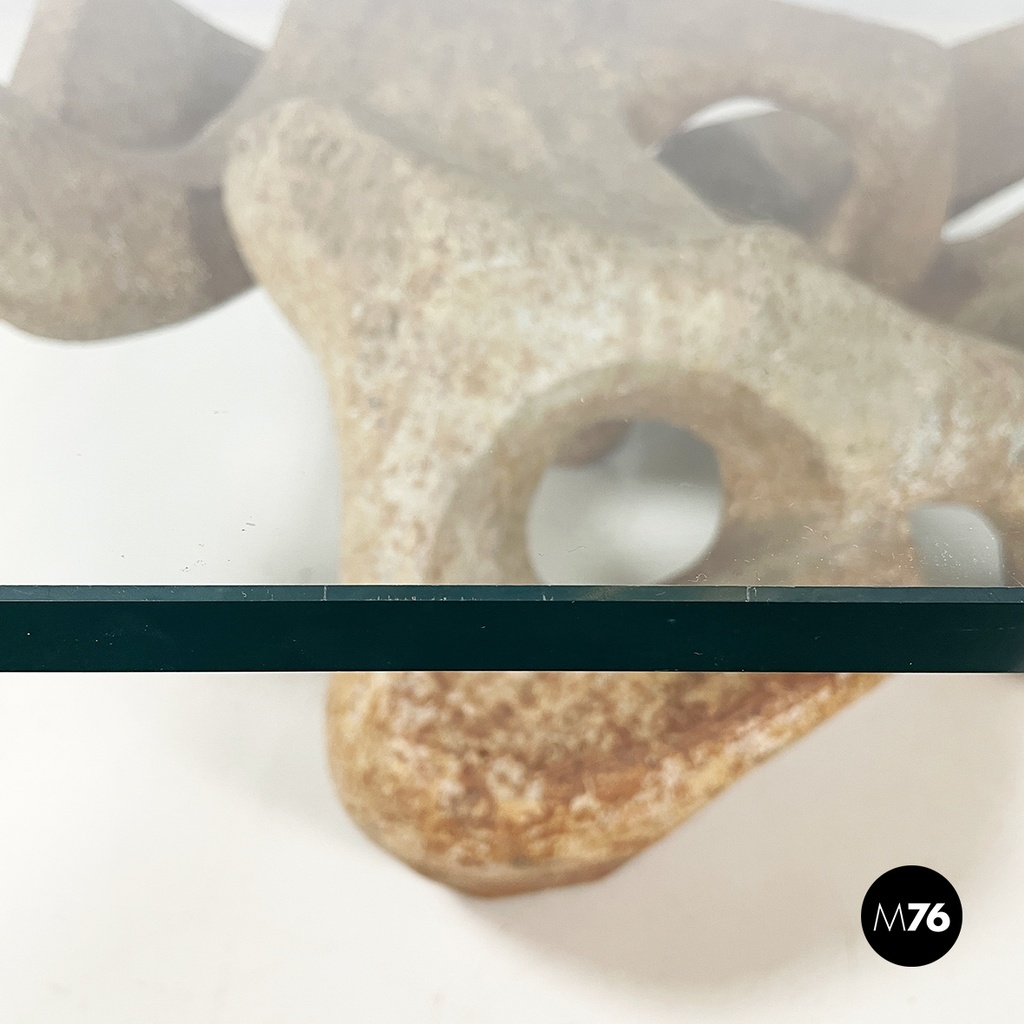 Italian modern concrete and glass coffee table Kamasutra by Claudio Trevi, 1970s