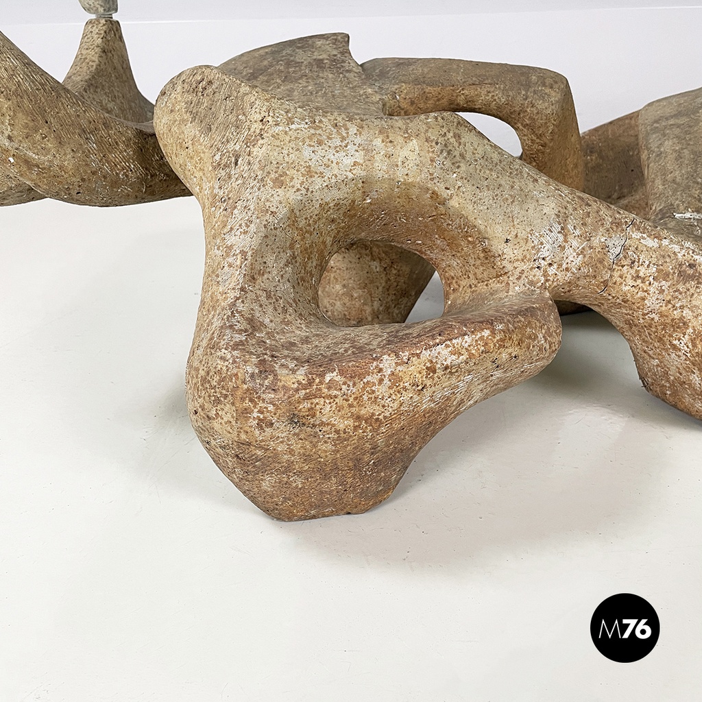 Italian modern concrete and glass coffee table Kamasutra by Claudio Trevi, 1970s