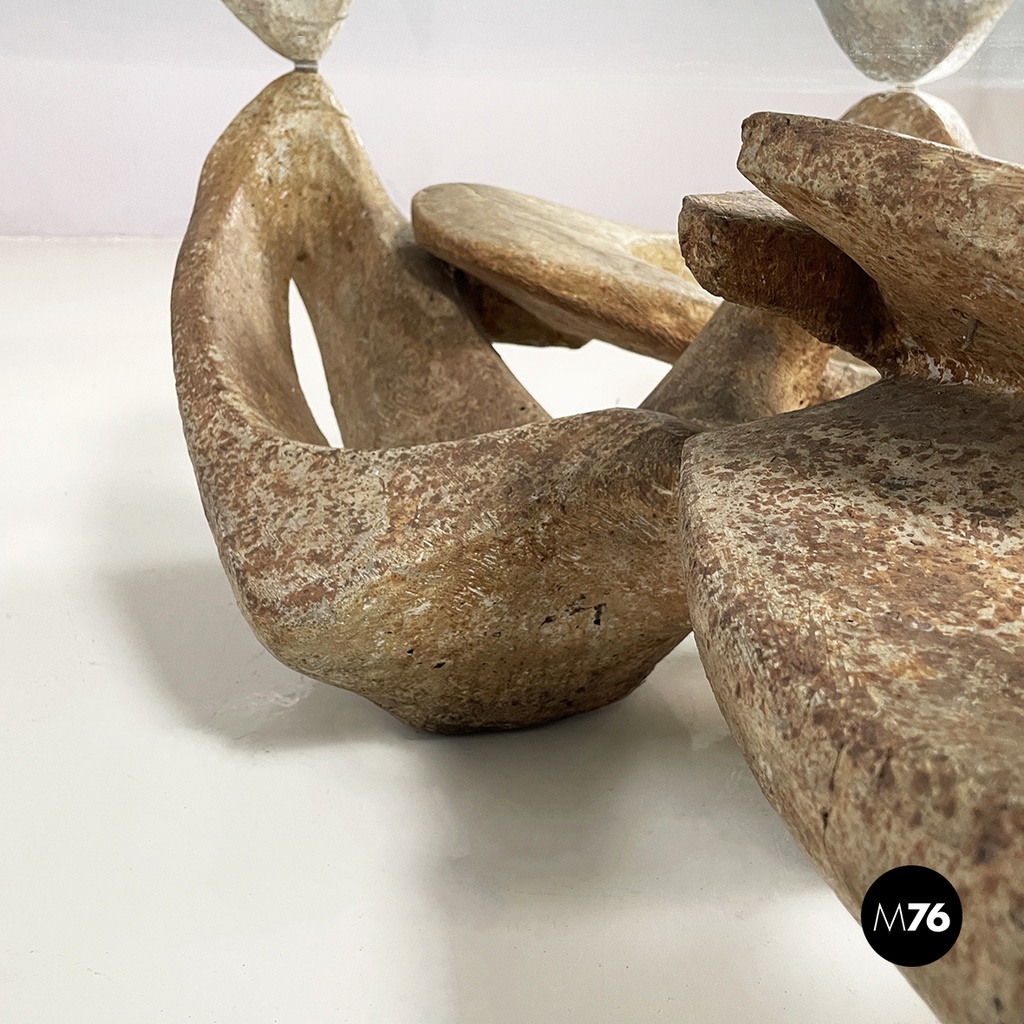 Italian modern concrete and glass coffee table Kamasutra by Claudio Trevi, 1970s