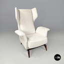 Italian mid-century modern white fabric and wood armchair with headrests, 1950s