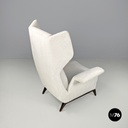 Italian mid-century modern white fabric and wood armchair with headrests, 1950s