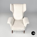 Italian mid-century modern white fabric and wood armchair with headrests, 1950s