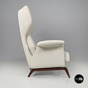 Italian mid-century modern white fabric and wood armchair with headrests, 1950s