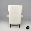 Italian mid-century modern white fabric and wood armchair with headrests, 1950s