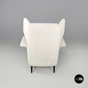 Italian mid-century modern white fabric and wood armchair with headrests, 1950s