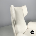 Italian mid-century modern white fabric and wood armchair with headrests, 1950s