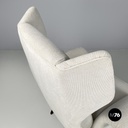 Italian mid-century modern white fabric and wood armchair with headrests, 1950s
