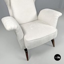 Italian mid-century modern white fabric and wood armchair with headrests, 1950s