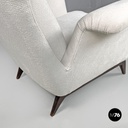 Italian mid-century modern white fabric and wood armchair with headrests, 1950s