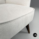 Italian mid-century modern white fabric and wood armchair with headrests, 1950s
