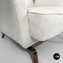 Italian mid-century modern white fabric and wood armchair with headrests, 1950s