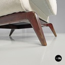 Italian mid-century modern white fabric and wood armchair with headrests, 1950s