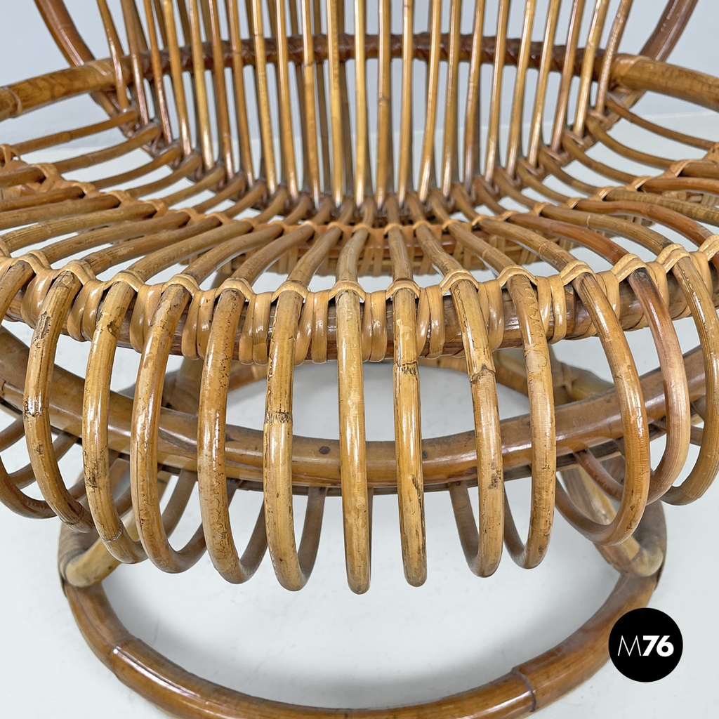 Poltrona in rattan Tre Cerchi di Tito Agnoli per Bonacina, 1960 ca.