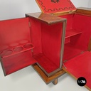 Italian Art Deco wooden bar cabinet red interior and inlay decorations, 1930s