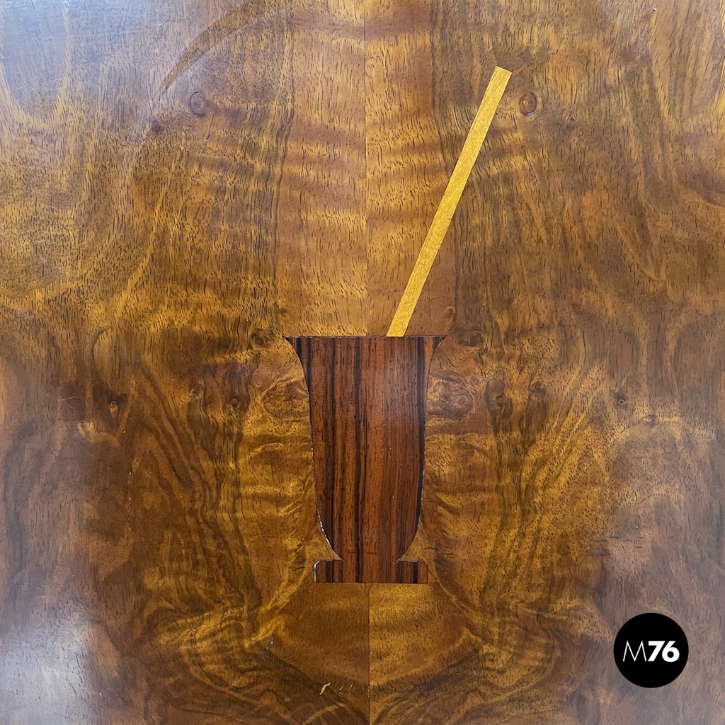 Italian Art Deco wooden bar cabinet red interior and inlay decorations, 1930s